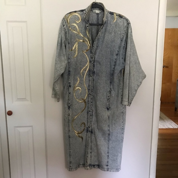 Vintage Gold Embellished Jean Duster Jacket - Picture 2 of 6